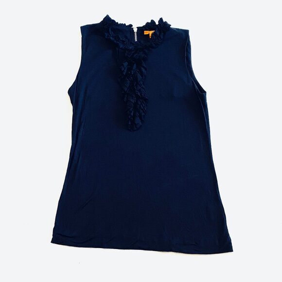 Tory Burch top Women's Small navy blue sleeveless ruffled preppy crepe classic - Picture 2 of 8
